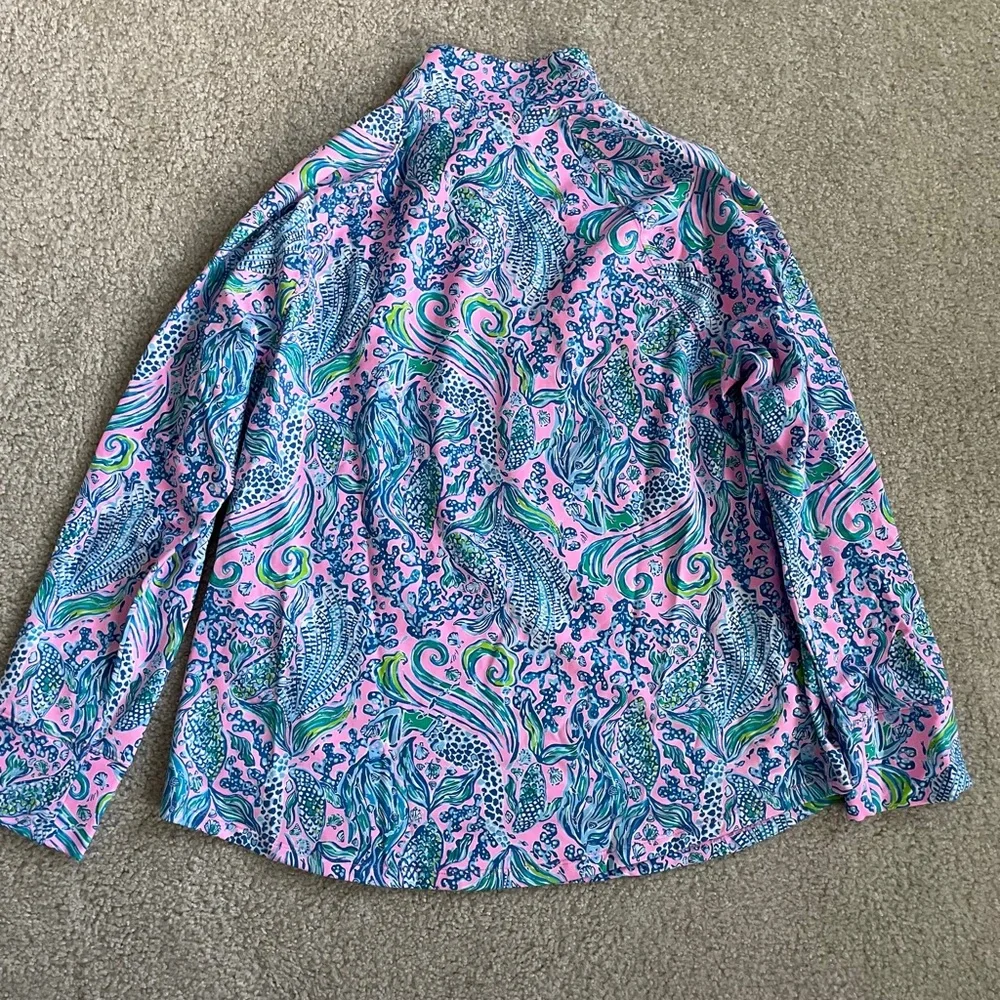 Lilly Pulitzer Pink, Teal & Green Pullover Quarter-Zip Hoodie - Picture 2 of 3